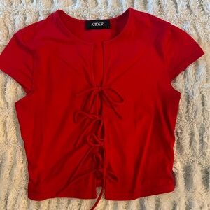 Cider Red Lace-Up Short Sleeve Top